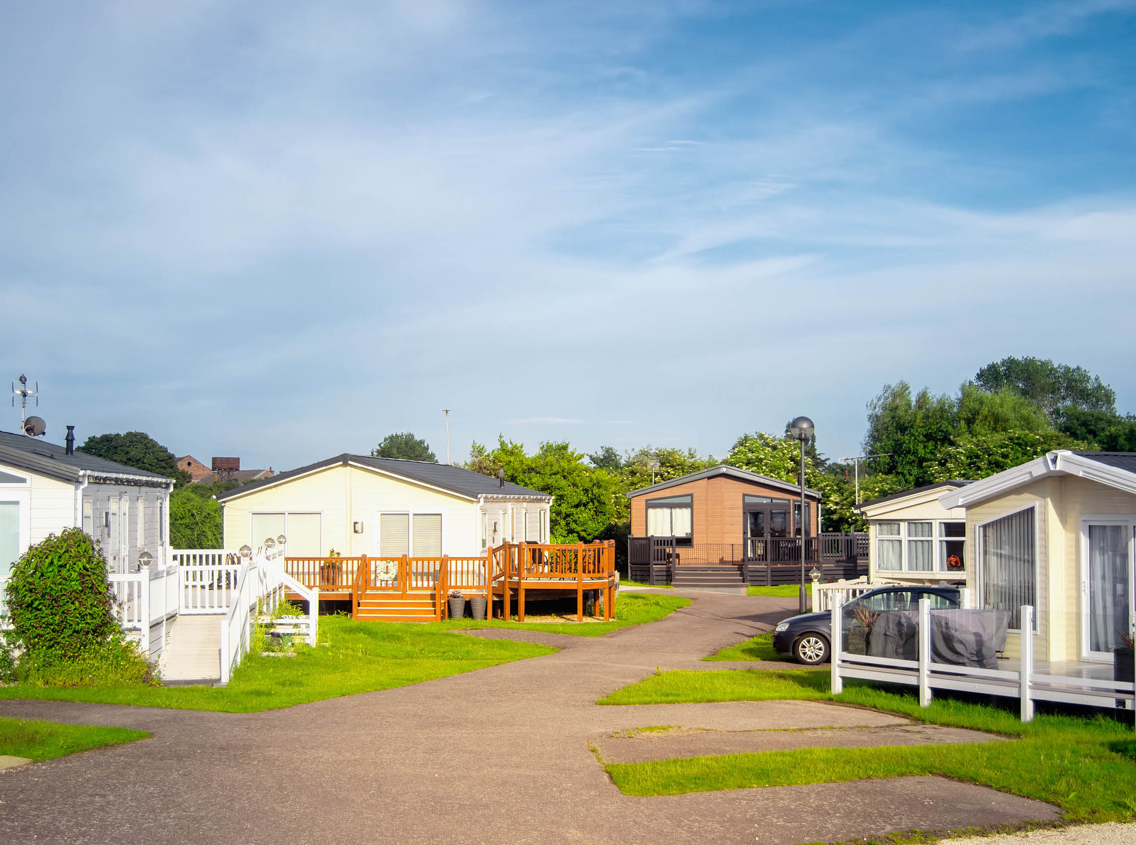 Static caravan houses in England.